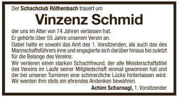Traueranzeige von Vinzenz Schmid von Pegnitz-Zeitung